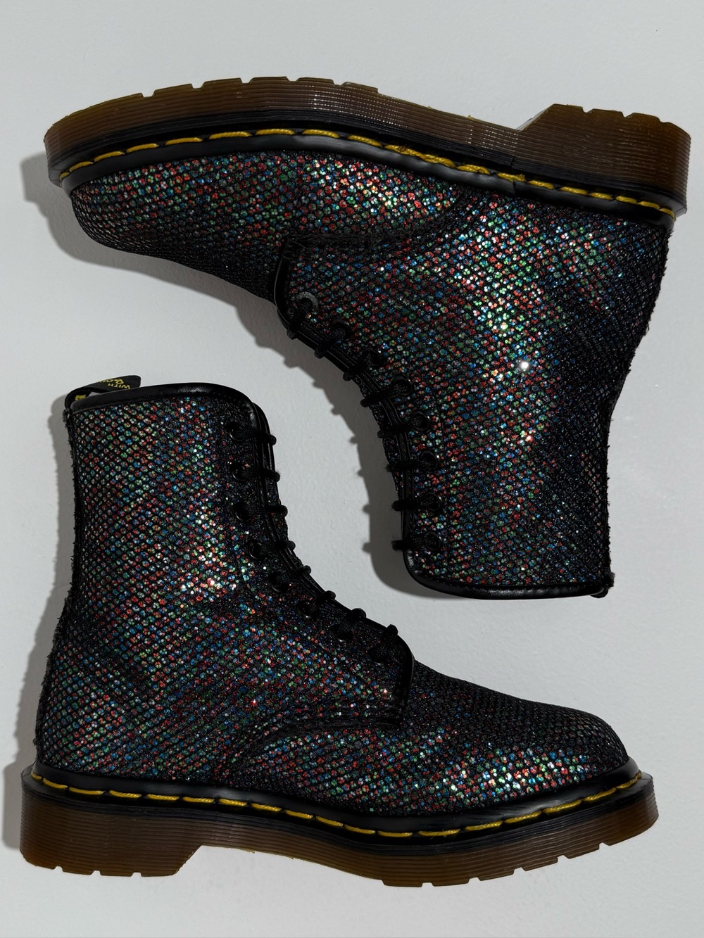Vintage Dr. Martens Glitter Fishnet 1460 Made in England 8 Eye Boots UK 4